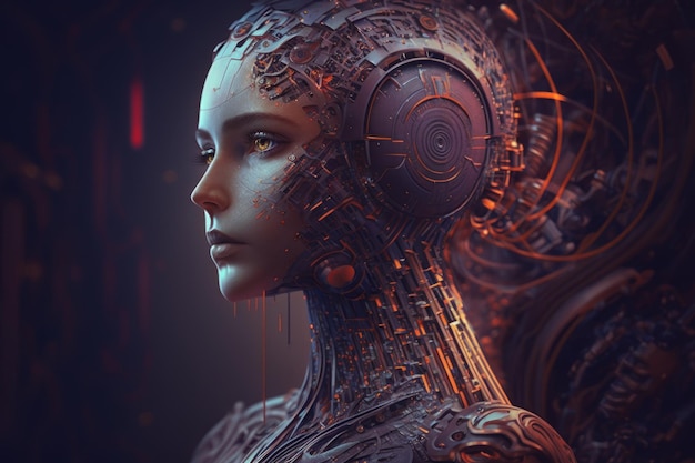 Una mujer con cabeza de robot y rostro futurista Inteligencia artificial Ai High Tech Chat GPT