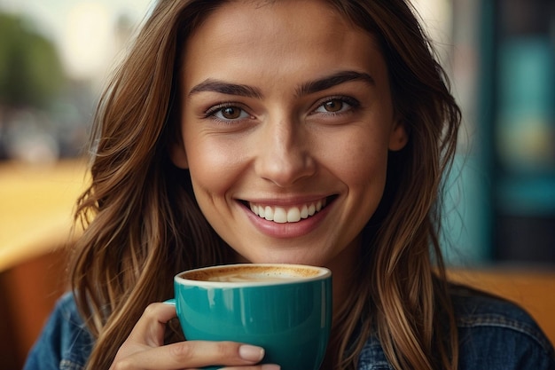 Mujer con café sonriente