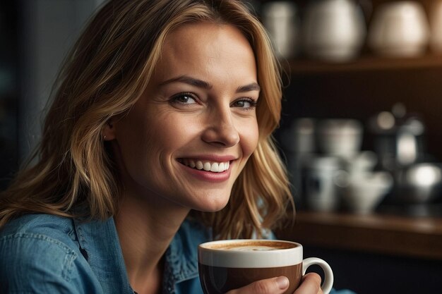 Mujer con café sonriente