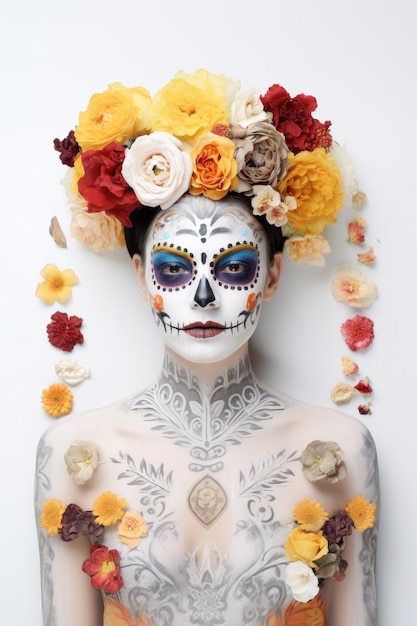 Mujer calavera colorida concepto del festival del Día de los muertos generado por Ai