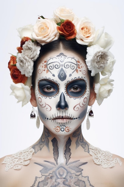 Mujer calavera colorida concepto del festival del Día de los muertos generado por Ai