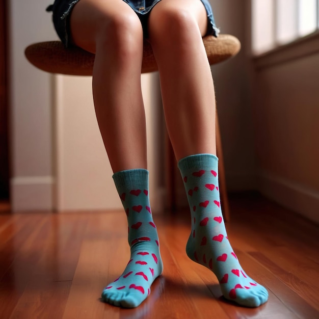 mujer con calcetines sonriendo artículo de ropa de moda