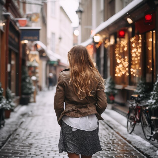 mujer en la calle de invierno