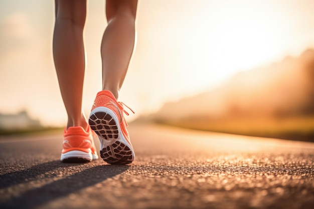 Mujer con calzado deportivo lista para empezar a correr.