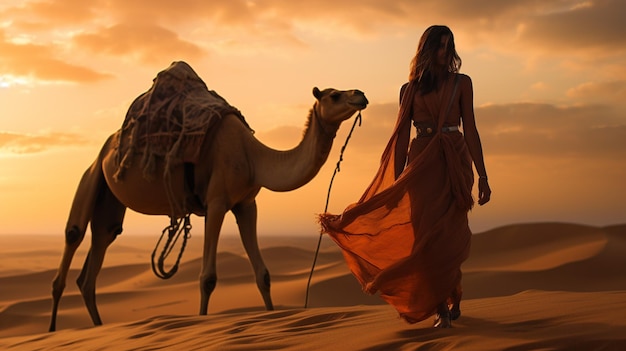 Una mujer en un camello y un camello.