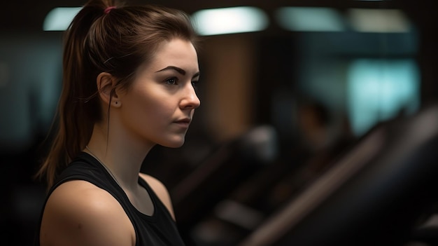 Una mujer camina en una caminadora en un gimnasio