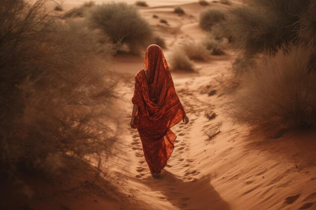 Una mujer camina por el desierto