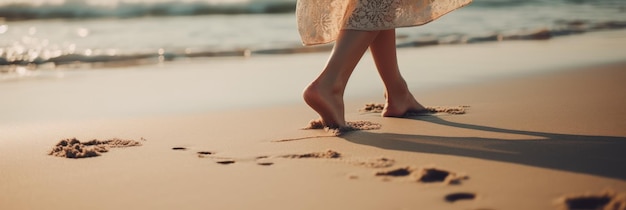 una mujer caminando en la arena