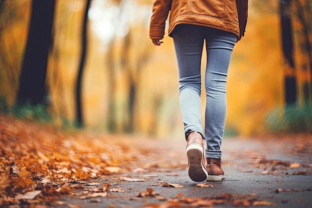 Mujer caminando en Autumn Park IA generativa