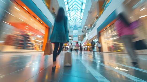 una mujer caminando en un centro comercial