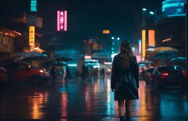 Mujer caminando bajo la lluvia