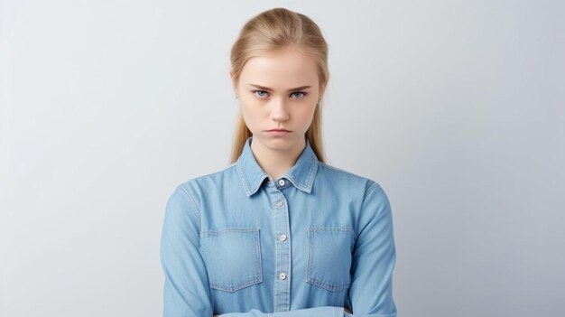 Foto una mujer con una camisa azul que dice que soy una chica