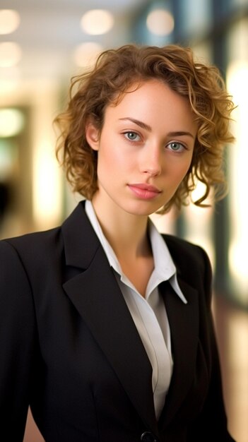 Una mujer con camisa blanca y blazer negro.