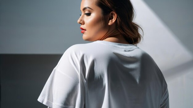 Mujer con camisa blanca mirando hacia la distancia