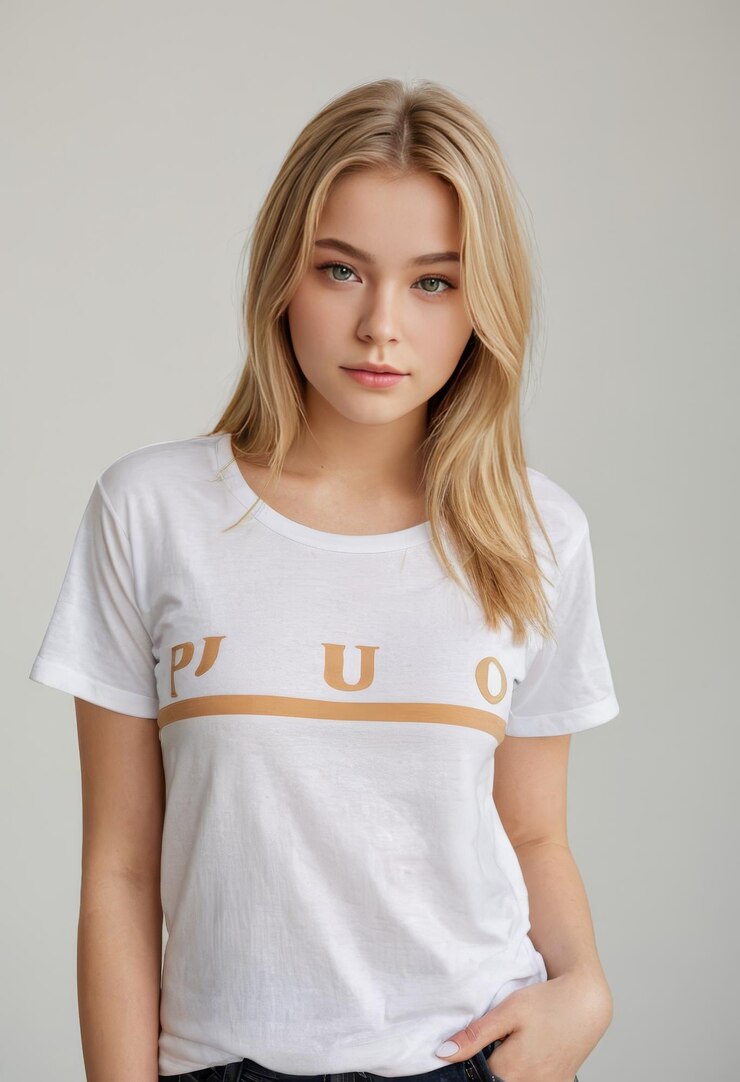 una mujer con una camisa blanca que dice bou en ella