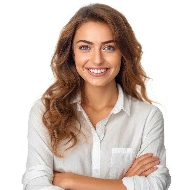 Una mujer con una camisa blanca en