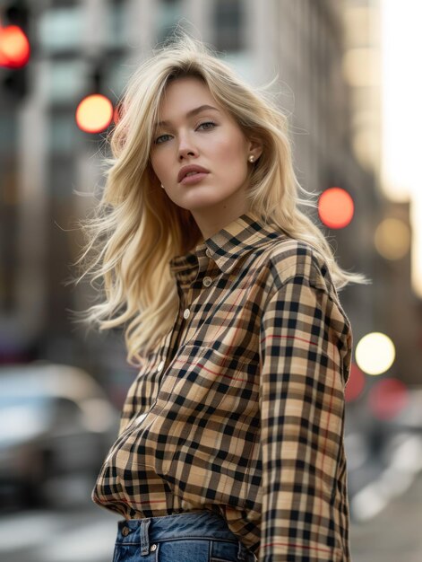 una mujer con una camisa a cuadros