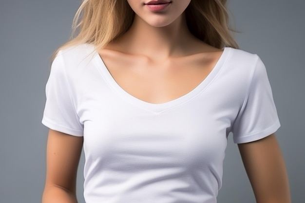 Foto mujer con camiseta blanca mockup creado con ia generativa
