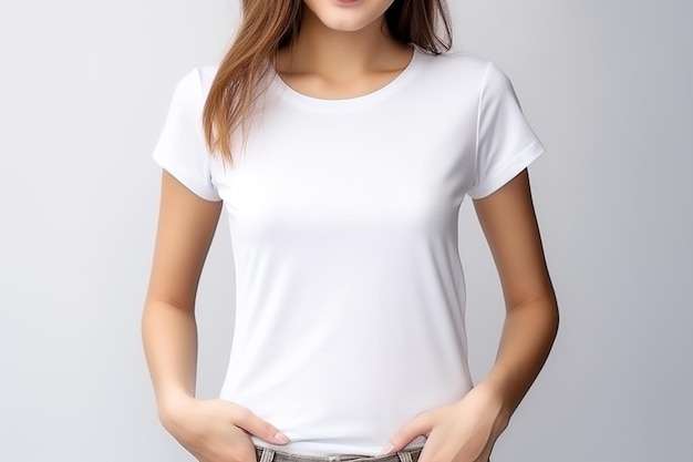 Mujer con camiseta blanca Mockup creado con IA generativa