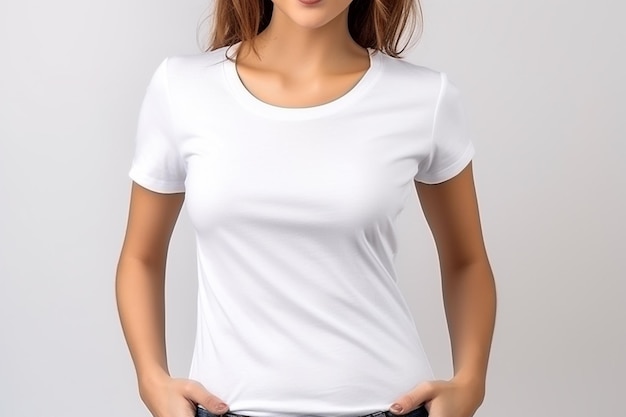 Foto mujer con camiseta blanca mockup creado con ia generativa