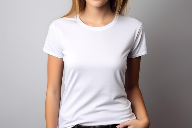 Mujer con camiseta blanca Mockup creado con IA generativa