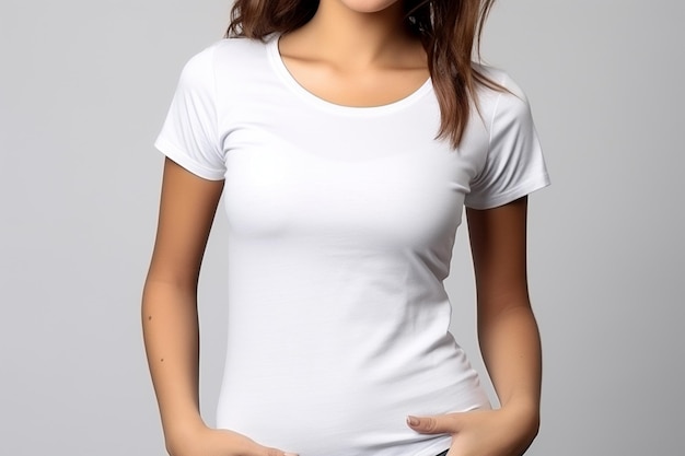 Foto mujer con camiseta blanca mockup creado con ia generativa
