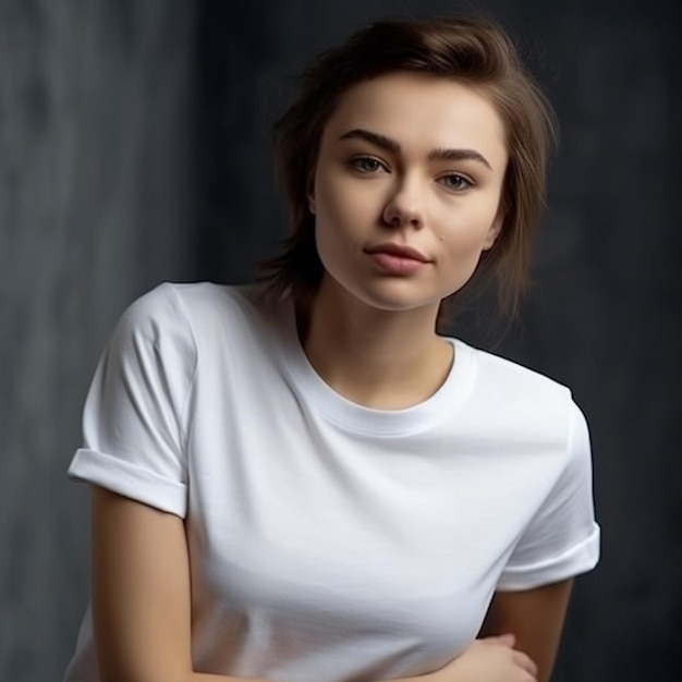 Una mujer con una camiseta blanca con la palabra amor