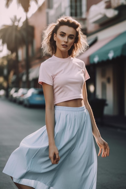 Una mujer con una camiseta blanca