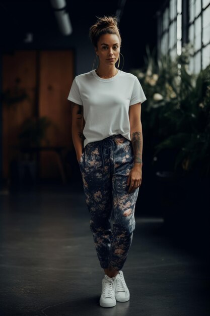 Una mujer con una camiseta blanca