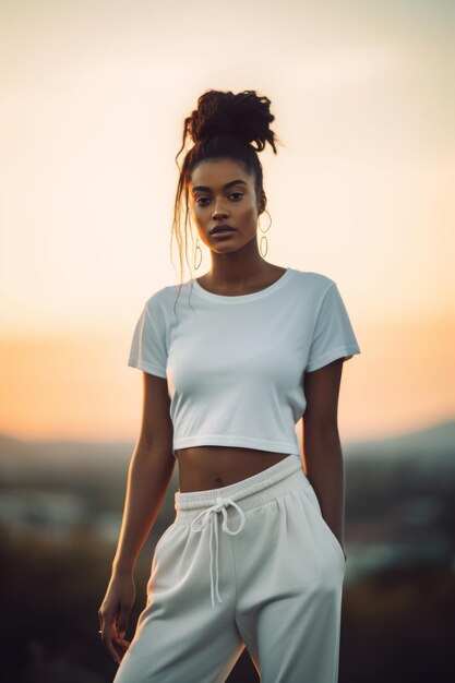 Una mujer con una camiseta blanca