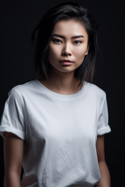 Una mujer con una camiseta blanca.