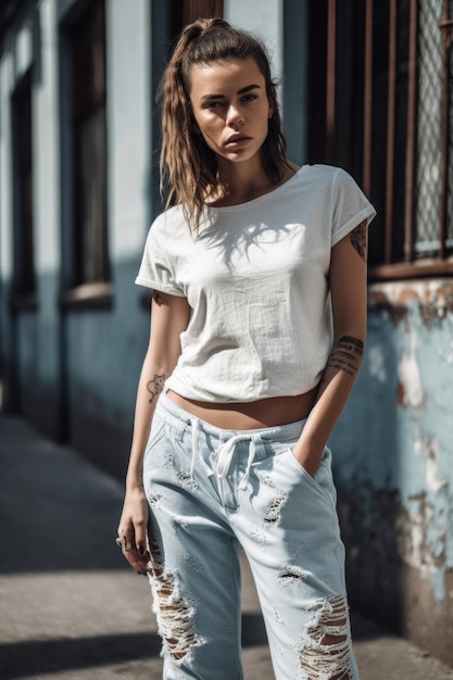 Una mujer con una camiseta blanca