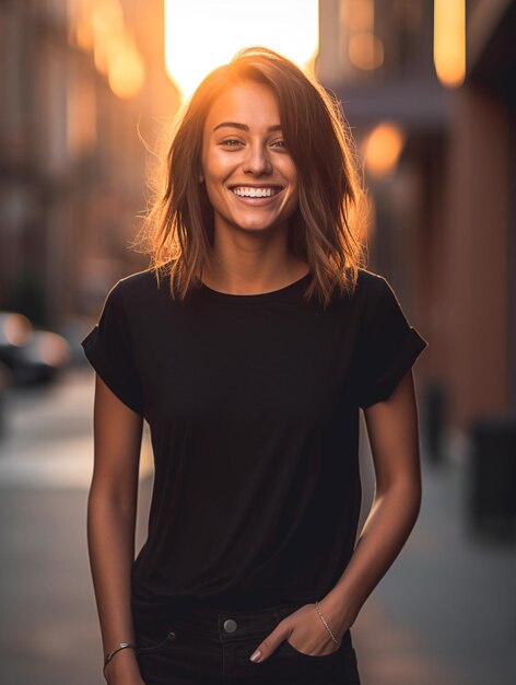 Foto mujer en camiseta negra en blanco