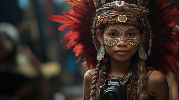 Mujer con camiseta roja bailando movimiento enérgico y ritmo alegre Día Mundial de la Fotografía