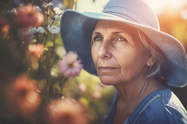 La mujer campesina anciana la sonrisa de la naturaleza genera Ai