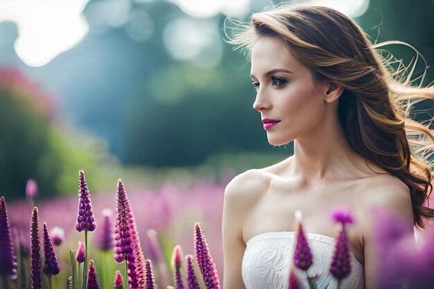 una mujer en un campo de flores