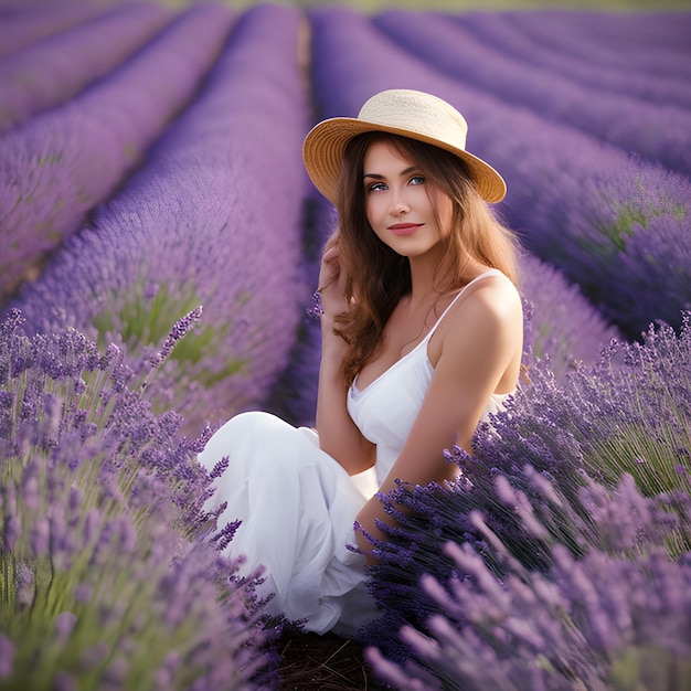 Mujer en el campo de lavanda