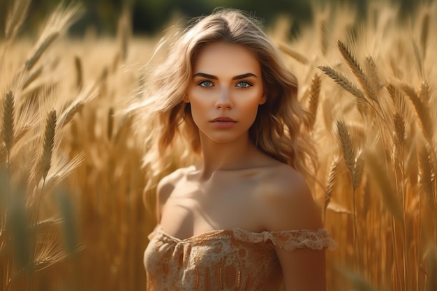 Una mujer en un campo de trigo