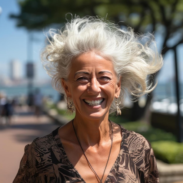 Mujer con canas sonriendo