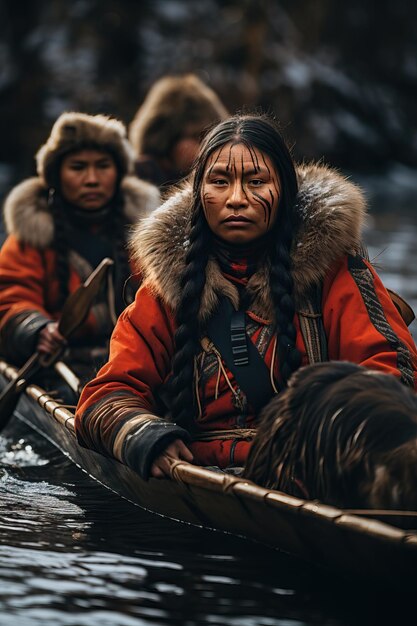 Foto una mujer en una canoa