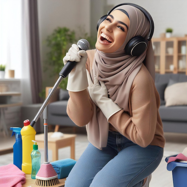 Una mujer cantando en un micrófono con una mujer cantando delante de ella