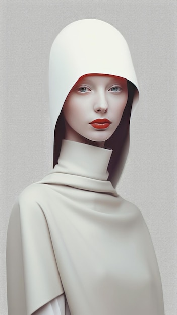 Una mujer con una capa blanca y una capucha blanca.
