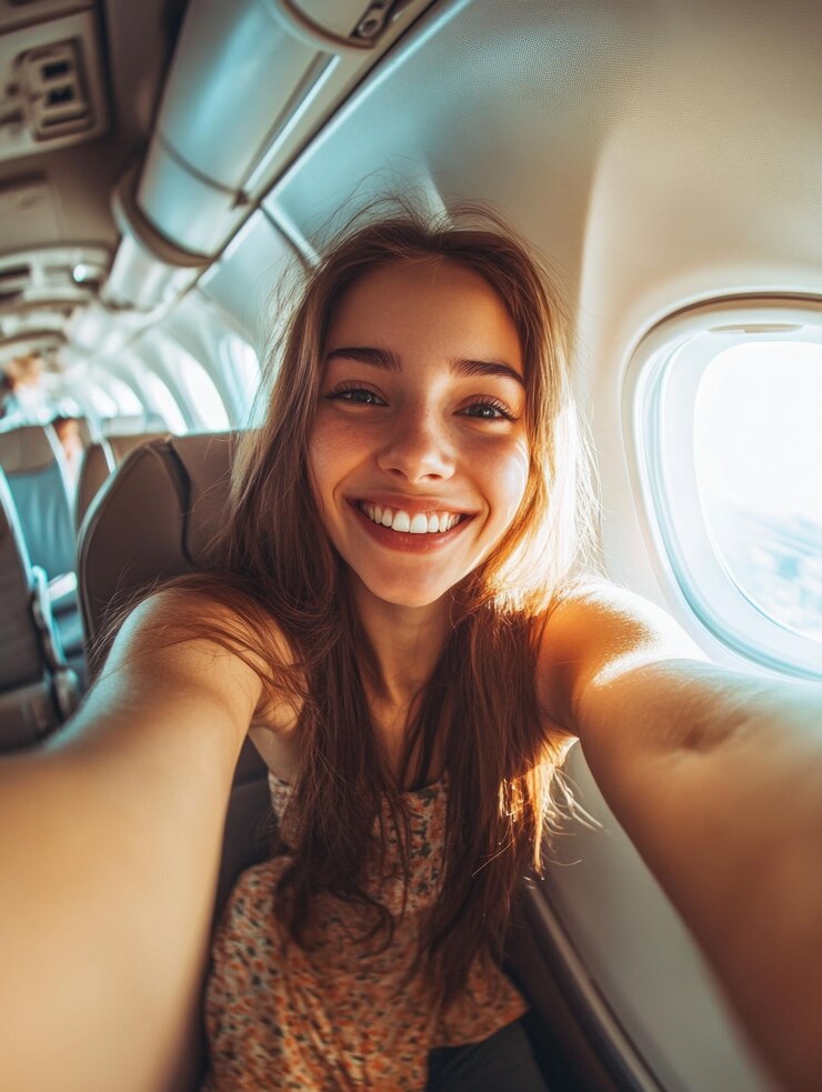 Mujer capturando un momento en vuelo con un teléfono inteligente
