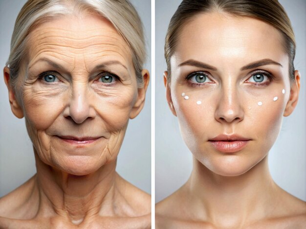 Foto una mujer con una cara blanca y ojos azules