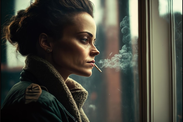 Una mujer de cara bonita fuma un cigarrillo dibujado ilustración generada por Ai