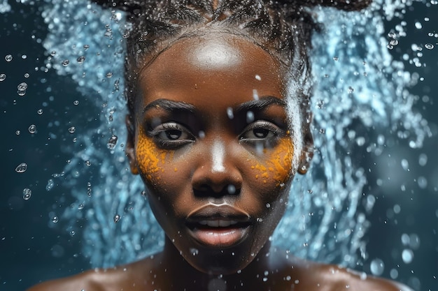 Una mujer con la cara cubierta de agua.