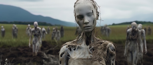 Foto una mujer con la cara cubierta de tierra y una cara blanca