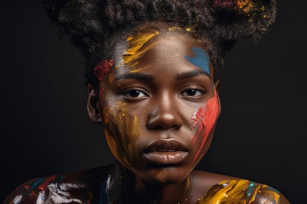 Una mujer con la cara pintada y el cabello AI generativa