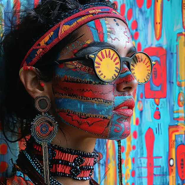 Una mujer con la cara pintada y gafas