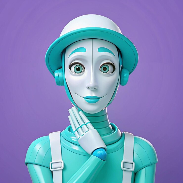 Foto una mujer con una cara de robot y ojos verdes